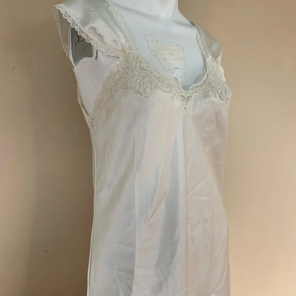 Vintage Ivory Lace-Trim Slip Dress | 90s Silky Cap Sleeve Lingerie Midi Dress - Picture 3 of 7